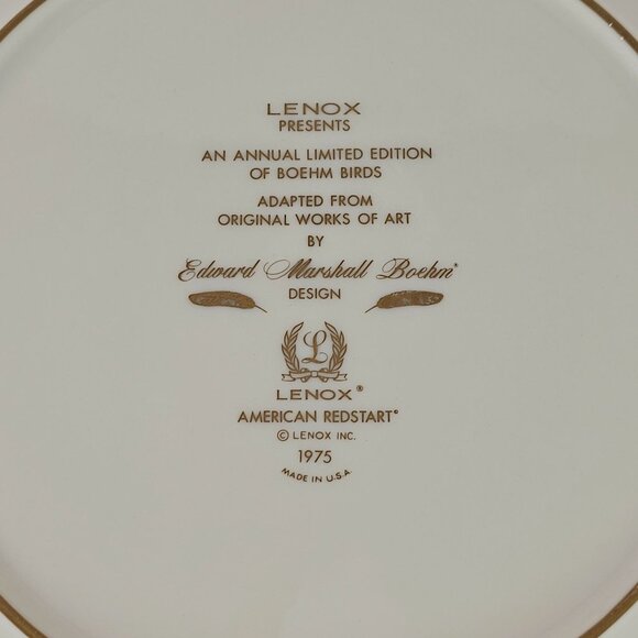 Lenox Annual Limited Edition Plate American Redstart Gold Trim 1975 Edward Boehm - Picture 4 of 8